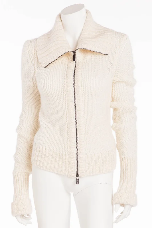 Fresh Comfort Celine - White Knit Zip Up Sweater - M