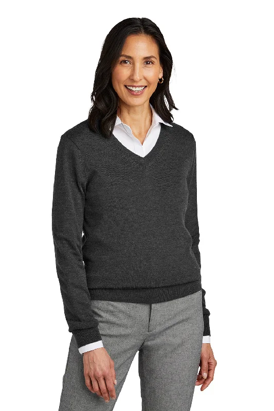Chic Comfort Brooks Brothers Womens Merino Long Sleeve V-Neck Sweater - Heather Windsor Grey Chic Comfort Brooks Brothers Womens Merino Long Sleeve V-Neck Sweater - Heather Windsor Grey