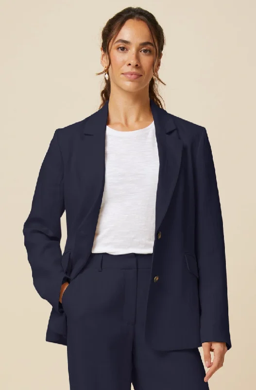 Exquisite Details Linen Blend Blazer | Navy