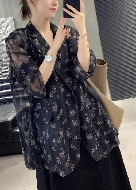 Editorial Design Simple Black Oversized Print Chiffon UPF 50+ Coat Jacket Spring