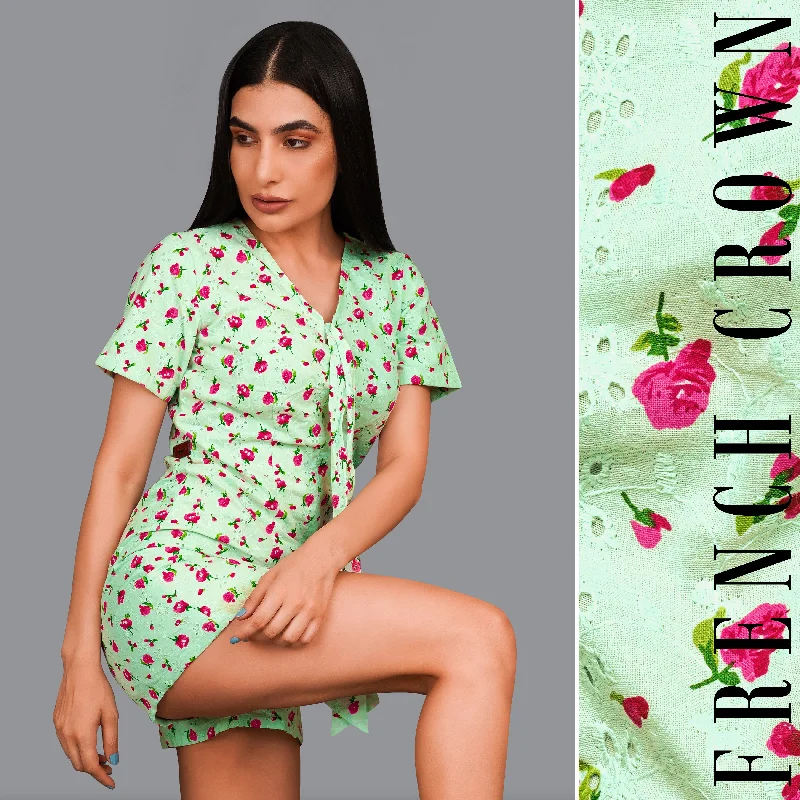 Breezy Outfits Celadon Green Rose Printed Premium Cotton Jumpsuit