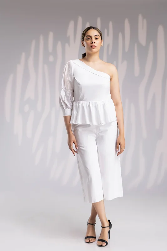 Warm Wear Oneside Sleeve Jumpsuit - White