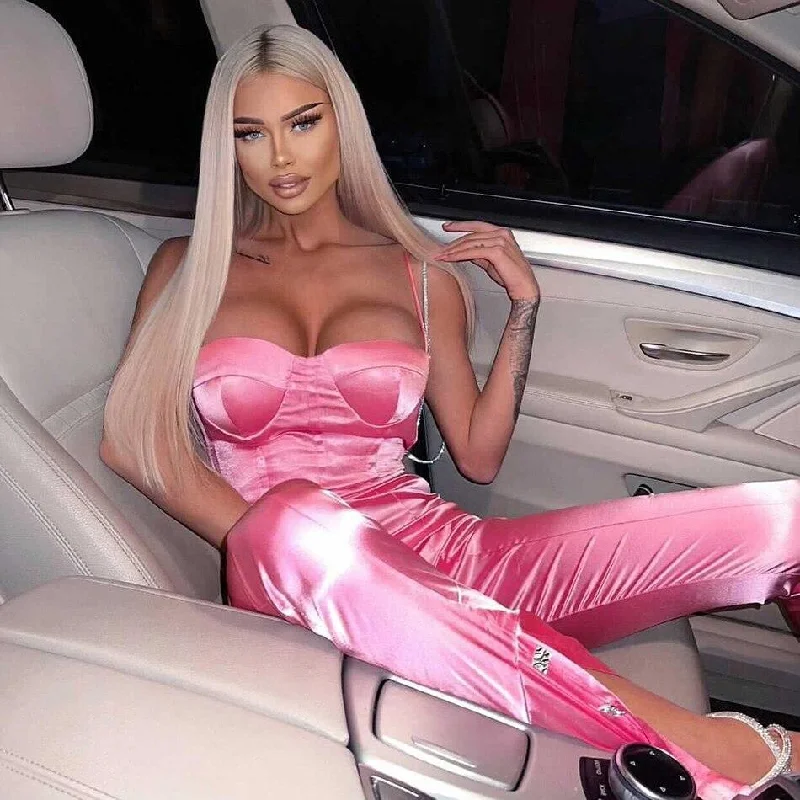 Everyday Outfits Pink Satin Jumpsuit