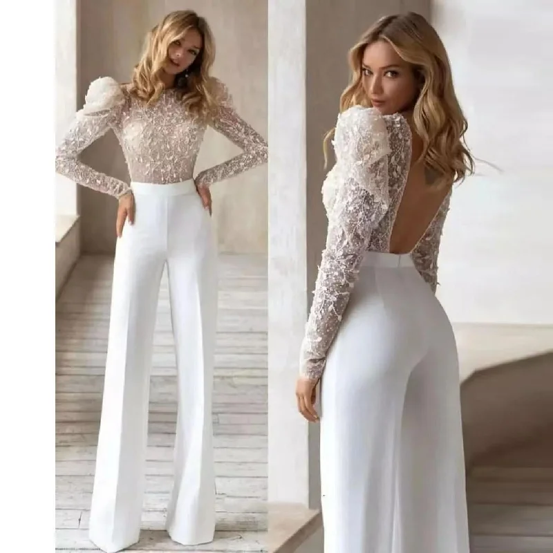Elegant Casuals White Wedding Jumpsuits