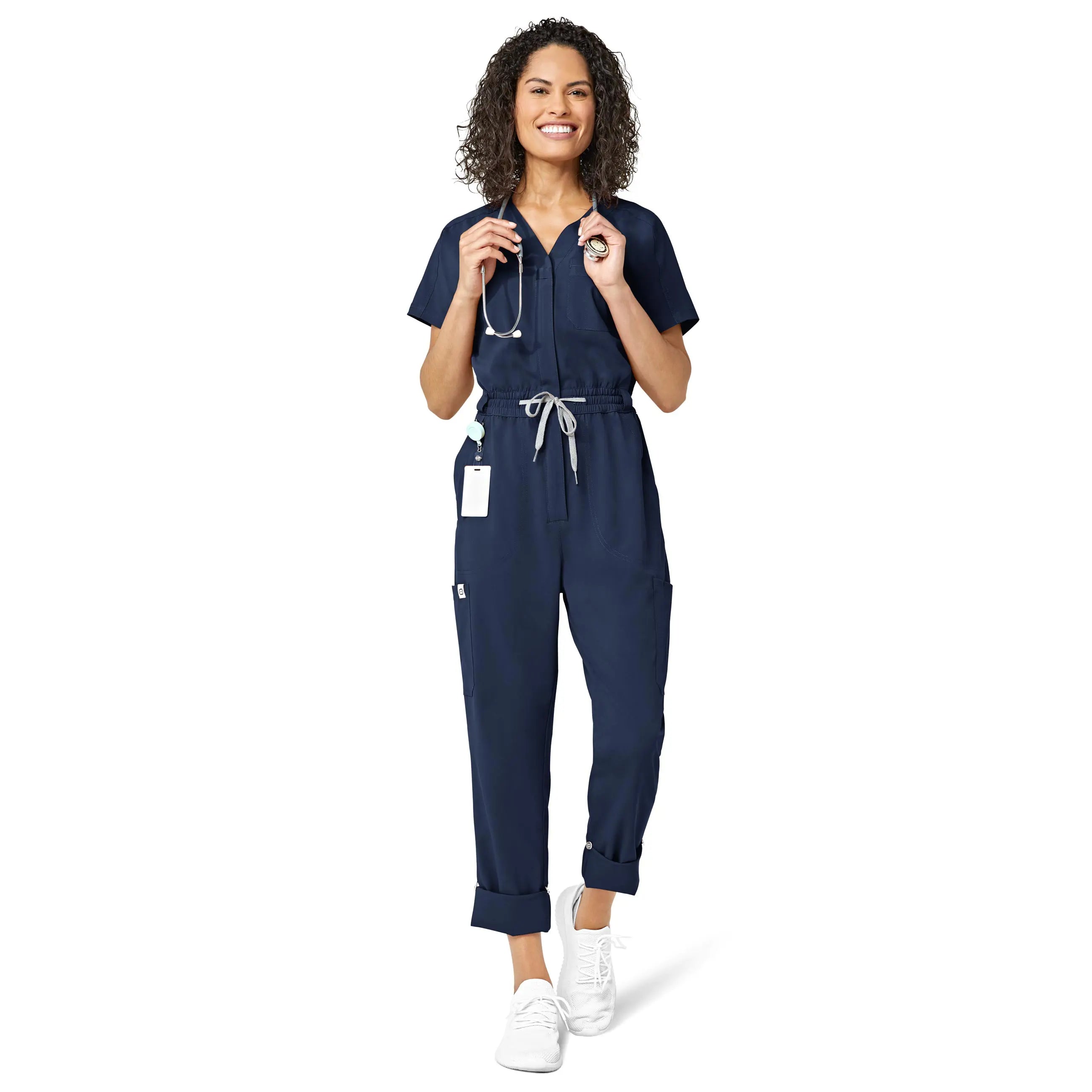 Relaxed Fashion Wink Women's Zip Front Jumpsuit - Navy
