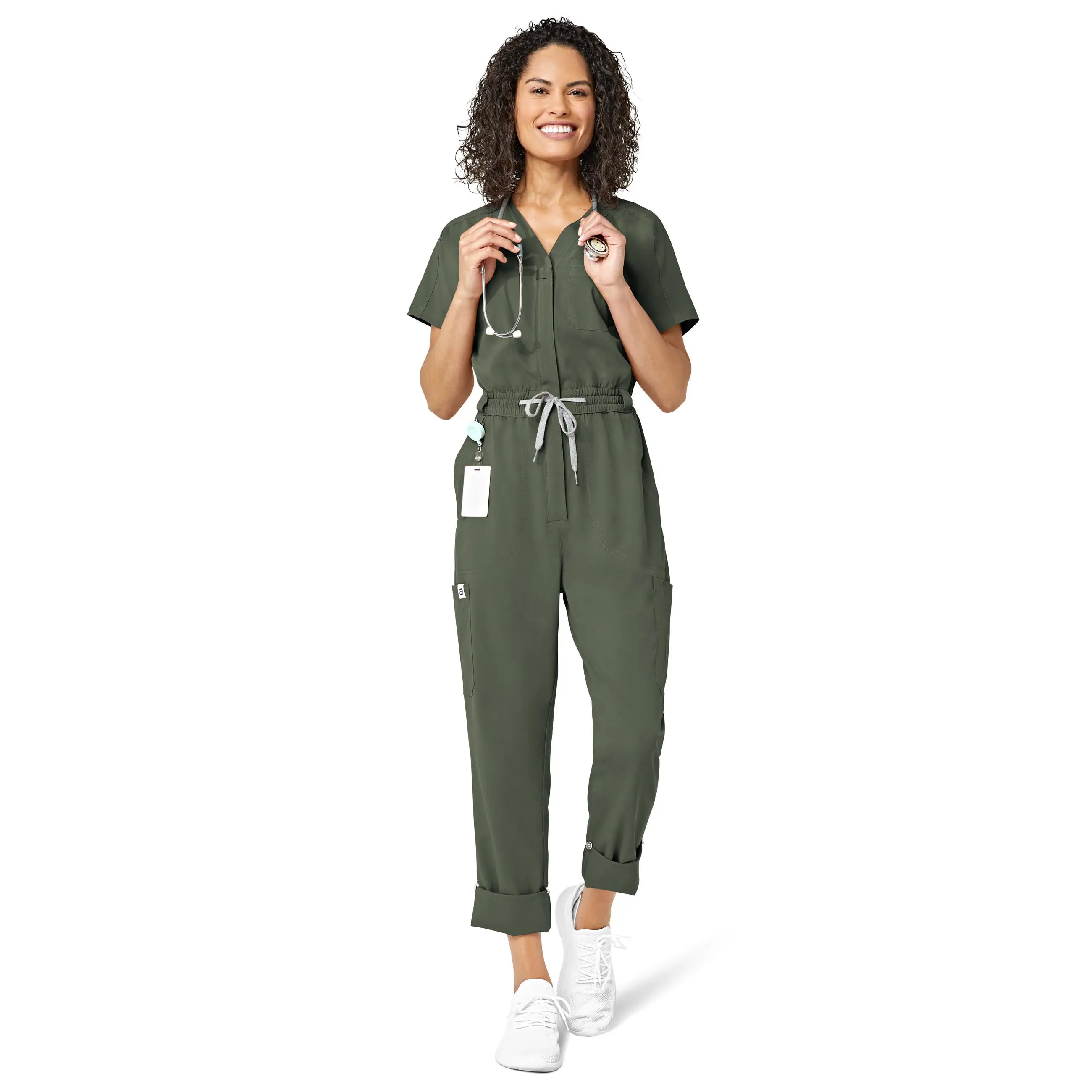 Casual Comfort Wink Women's Zip Front Jumpsuit - Olive