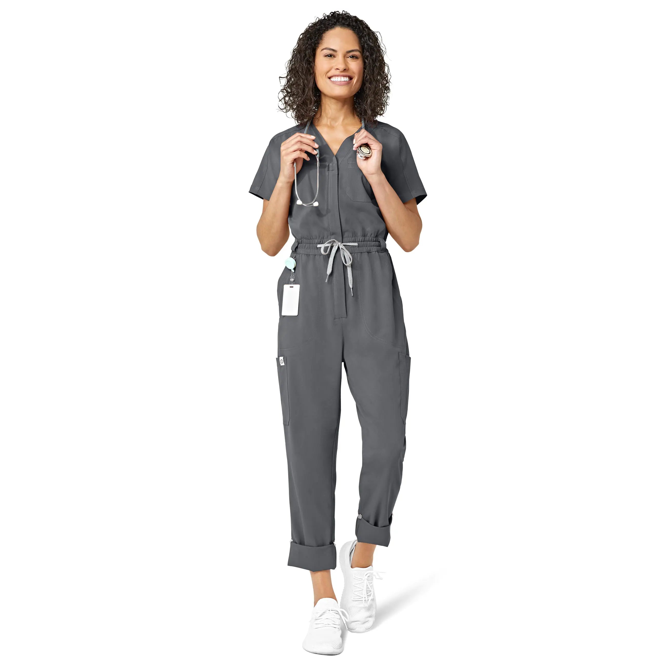 Weekend Comfort Wink Women's Zip Front Jumpsuit - Pewter
