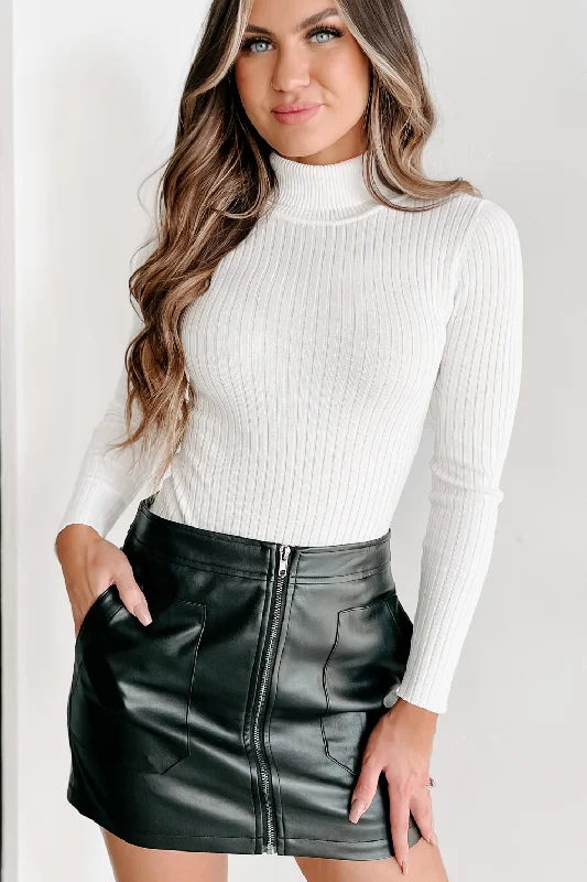 Floral Prints Beautiful Basic Turtleneck Bodysuit (Ivory)
